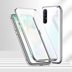 Oppo Reno3 Pro用ケース 高級感 手触り良い アルミメタル 製の金属製 360度 フルカバーバンパー 鏡面 カバー T02 Oppo シルバー