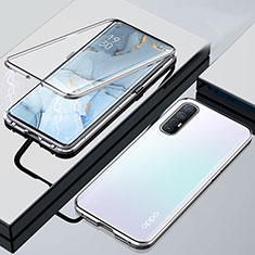 Oppo Reno3 Pro用ケース 高級感 手触り良い アルミメタル 製の金属製 360度 フルカバーバンパー 鏡面 カバー M01 Oppo シルバー