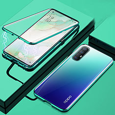 Oppo Reno3 Pro用ケース 高級感 手触り良い アルミメタル 製の金属製 360度 フルカバーバンパー 鏡面 カバー M01 Oppo グリーン