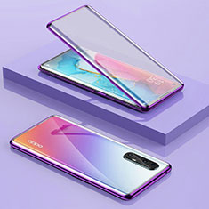 Oppo Reno3 Pro用ケース 高級感 手触り良い アルミメタル 製の金属製 360度 フルカバーバンパー 鏡面 カバー Oppo パープル