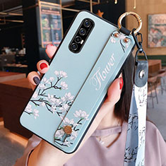 Oppo Reno3 Pro用シリコンケース ソフトタッチラバー 花 カバー S02 Oppo ブルー