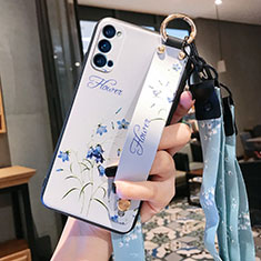 Oppo Reno4 Pro 5G用シリコンケース ソフトタッチラバー 花 カバー S03 Oppo ホワイト