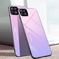 Oppo Reno4 SE 5G用ハイブリットバンパーケース プラスチック 鏡面 虹 グラデーション 勾配色 カバー Oppo ラベンダー