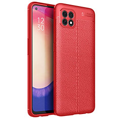 Oppo Reno4 SE 5G用シリコンケース ソフトタッチラバー レザー柄 カバー Oppo レッド