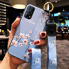 Oppo Reno5 5G用シリコンケース ソフトタッチラバー 花 カバー Oppo ライトブルー