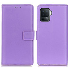 Oppo Reno5 Lite用手帳型 レザーケース スタンド カバー A08D Oppo パープル