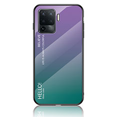 Oppo Reno5 Lite用ハイブリットバンパーケース プラスチック 鏡面 虹 グラデーション 勾配色 カバー LS1 Oppo マルチカラー