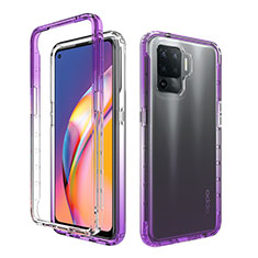 Oppo Reno5 Lite用前面と背面 360度 フルカバー 極薄ソフトケース シリコンケース 耐衝撃 全面保護 バンパー 勾配色 透明 Oppo パープル