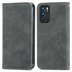 Oppo Reno6 5G用手帳型 レザーケース スタンド カバー S04D Oppo グレー