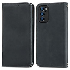 Oppo Reno6 5G用手帳型 レザーケース スタンド カバー S04D Oppo ブラック