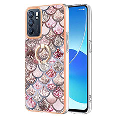 Oppo Reno6 5G用シリコンケース ソフトタッチラバー バタフライ パターン カバー アンド指輪 Y03B Oppo ブラウン