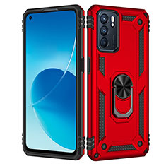 Oppo Reno6 5G用ハイブリットバンパーケース プラスチック アンド指輪 マグネット式 MQ4 Oppo レッド