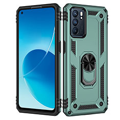 Oppo Reno6 5G用ハイブリットバンパーケース プラスチック アンド指輪 マグネット式 MQ4 Oppo グリーン