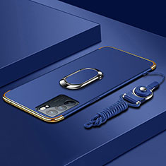 Oppo Reno6 5G用ケース 高級感 手触り良い メタル兼プラスチック バンパー アンド指輪 Oppo ネイビー
