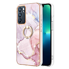 Oppo Reno6 5G用シリコンケース ソフトタッチラバー バタフライ パターン カバー アンド指輪 Y05B Oppo ピンク