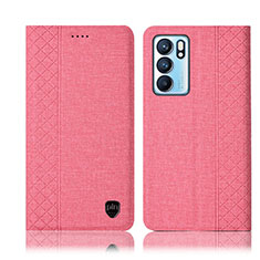 Oppo Reno6 5G用手帳型 布 スタンド H12P Oppo ピンク