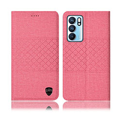 Oppo Reno6 5G用手帳型 布 スタンド H13P Oppo ピンク