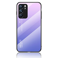 Oppo Reno6 5G用ハイブリットバンパーケース プラスチック 鏡面 虹 グラデーション 勾配色 カバー LS1 Oppo ラベンダー