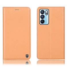 Oppo Reno6 5G用手帳型 レザーケース スタンド カバー H21P Oppo オレンジ