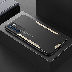 Oppo Reno6 5G用ケース 高級感 手触り良い アルミメタル 製の金属製 兼シリコン カバー Oppo ゴールド