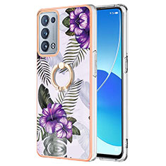 Oppo Reno6 Pro 5G用シリコンケース ソフトタッチラバー バタフライ パターン カバー アンド指輪 Y03B Oppo パープル