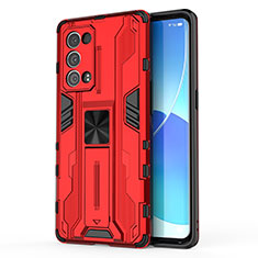 Oppo Reno6 Pro 5G用ハイブリットバンパーケース スタンド プラスチック 兼シリコーン カバー マグネット式 Oppo レッド