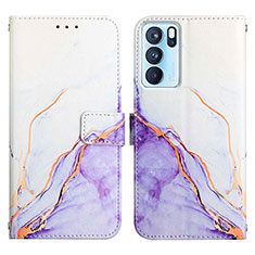 Oppo Reno6 Pro 5G India用手帳型 レザーケース スタンド パターン カバー Y04B Oppo パープル