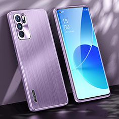 Oppo Reno6 Pro 5G India用ケース 高級感 手触り良い アルミメタル 製の金属製 兼シリコン カバー J01 Oppo パープル