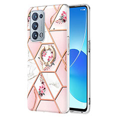 Oppo Reno6 Pro+ Plus 5G用シリコンケース ソフトタッチラバー バタフライ パターン カバー アンド指輪 Y02B Oppo ピンク