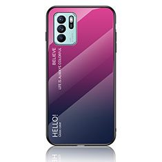 Oppo Reno6 Z 5G用ハイブリットバンパーケース プラスチック 鏡面 虹 グラデーション 勾配色 カバー LS1 Oppo ローズレッド