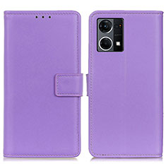 Oppo Reno7 4G用手帳型 レザーケース スタンド カバー A08D Oppo パープル