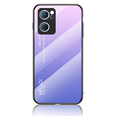 Oppo Reno7 5G用ハイブリットバンパーケース プラスチック 鏡面 虹 グラデーション 勾配色 カバー LS1 Oppo ラベンダー