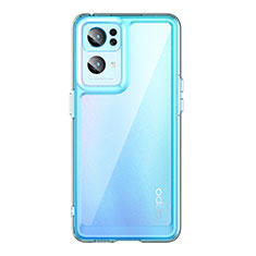 Oppo Reno7 Pro 5G用ハイブリットバンパーケース クリア透明 プラスチック カバー J01S Oppo シアン