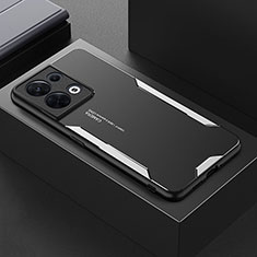 Oppo Reno8 5G用ケース 高級感 手触り良い アルミメタル 製の金属製 兼シリコン カバー Oppo シルバー