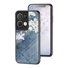 Oppo Reno8 Pro 5G用ハイブリットバンパーケース プラスチック 鏡面 花 カバー Oppo ネイビー