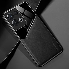 Oppo Reno8 Pro 5G用シリコンケース ソフトタッチラバー レザー柄 アンドマグネット式 Oppo ブラック