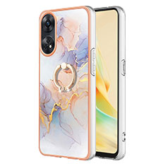 Oppo Reno8 T 4G用シリコンケース ソフトタッチラバー バタフライ パターン カバー アンド指輪 YB3 Oppo ラベンダー