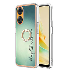 Oppo Reno8 T 4G用シリコンケース ソフトタッチラバー バタフライ パターン カバー アンド指輪 YB2 Oppo グリーン