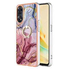 Oppo Reno8 T 4G用シリコンケース ソフトタッチラバー バタフライ パターン カバー アンド指輪 YB1 Oppo ラベンダー