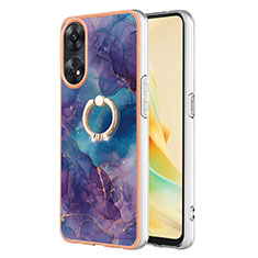 Oppo Reno8 T 4G用シリコンケース ソフトタッチラバー バタフライ パターン カバー アンド指輪 YB1 Oppo パープル