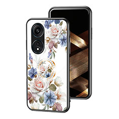 Oppo Reno8 T 4G用ハイブリットバンパーケース プラスチック 鏡面 花 カバー S01 Oppo ホワイト