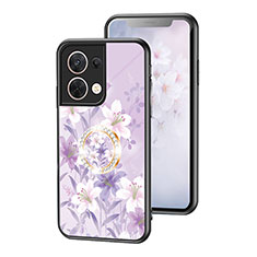 Oppo Reno9 Pro 5G用ハイブリットバンパーケース プラスチック 鏡面 花 カバー S01 Oppo ラベンダー