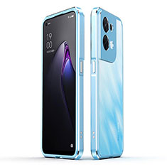 Oppo Reno9 Pro 5G用ケース 高級感 手触り良い アルミメタル 製の金属製 バンパー カバー Oppo ブルー