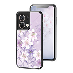 Oppo Reno9 Pro 5G用ハイブリットバンパーケース プラスチック 鏡面 花 カバー Oppo ラベンダー