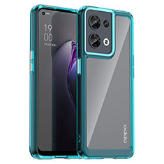 Oppo Reno9 Pro 5G用ハイブリットバンパーケース クリア透明 プラスチック カバー J01S Oppo シアン