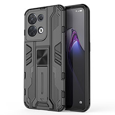 Oppo Reno9 Pro 5G用ハイブリットバンパーケース スタンド プラスチック 兼シリコーン カバー マグネット式 Oppo ブラック