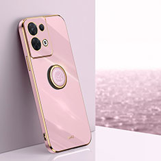 Oppo Reno9 Pro+ Plus 5G用極薄ソフトケース シリコンケース 耐衝撃 全面保護 アンド指輪 マグネット式 バンパー XL1 Oppo ピンク