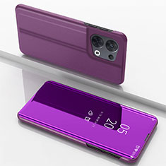 Oppo Reno9 Pro+ Plus 5G用手帳型 レザーケース スタンド 鏡面 カバー Oppo パープル