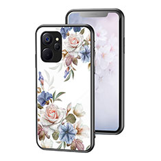 Realme 10 5G用ハイブリットバンパーケース プラスチック 鏡面 花 カバー Realme ホワイト