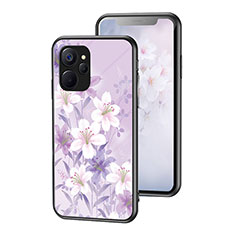 Realme 10 5G用ハイブリットバンパーケース プラスチック 鏡面 花 カバー Realme ラベンダー